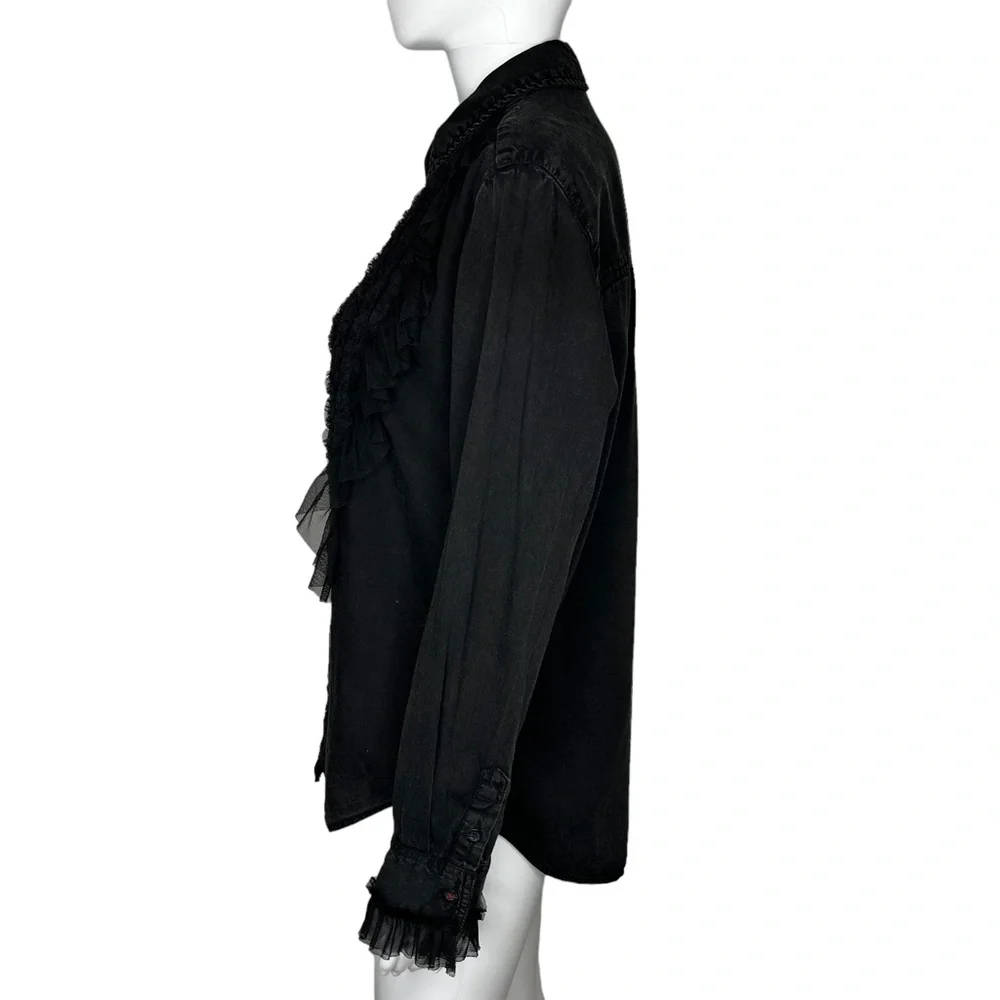 Pilcro Tulle Faded Black Collar Button Up Small - Picture 5 of 8
